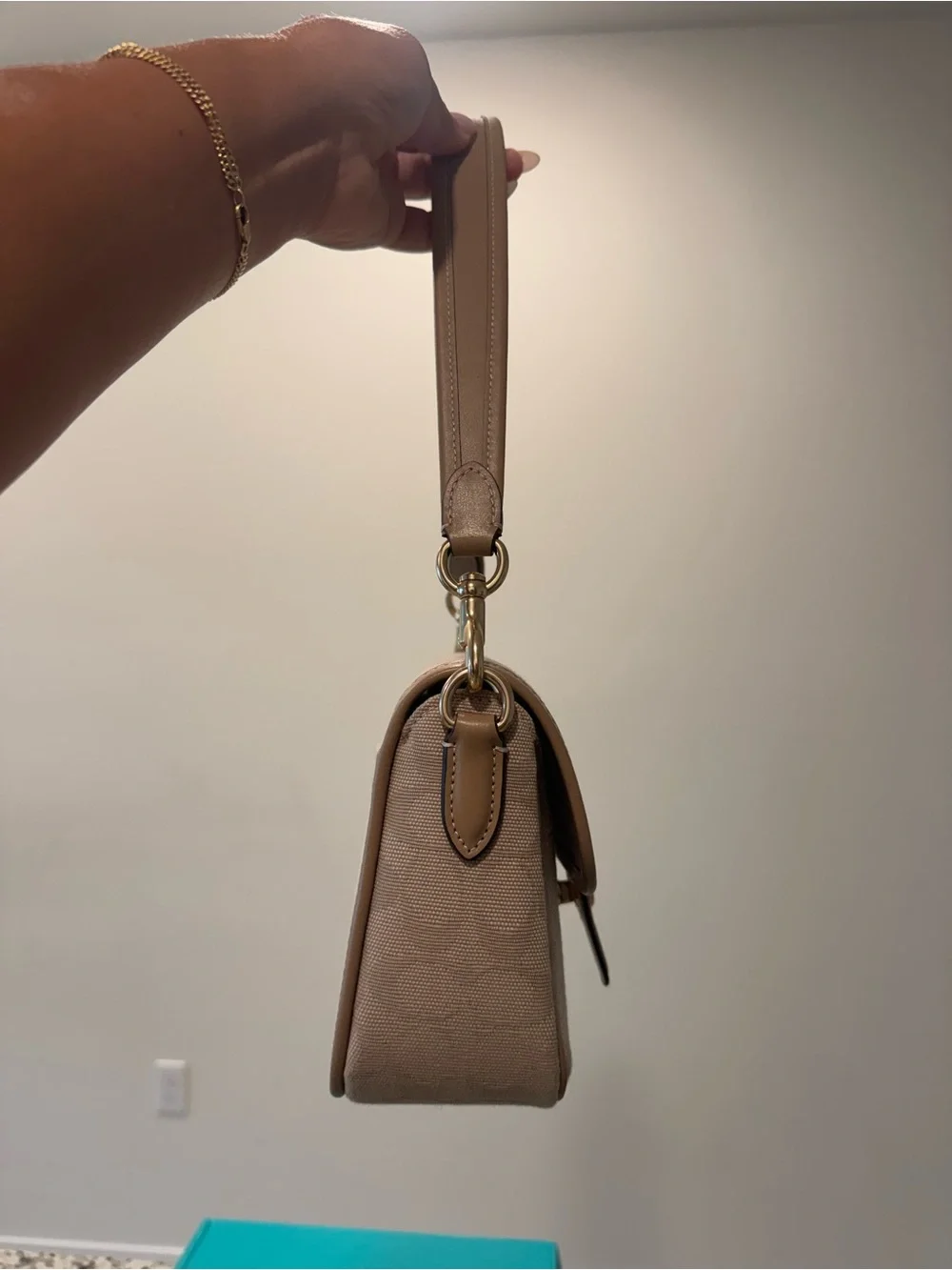 Coach Beige/Tan Signature Canvas Shoulder Bag with Gold Hardware